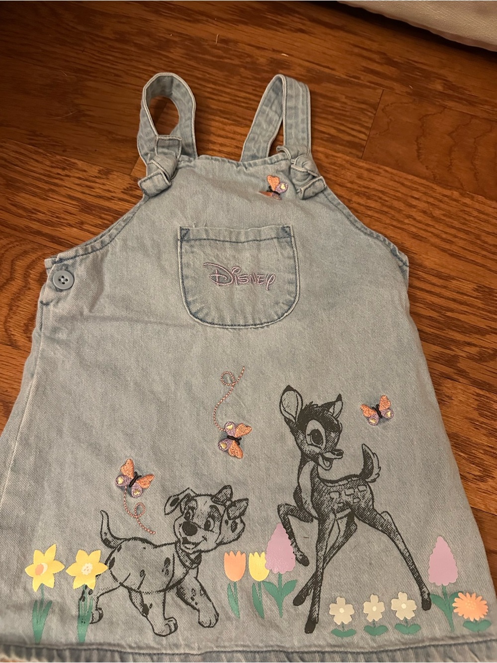 Disney Light Blue Denim Overall Dress with Bambi & Puppy Appliqués